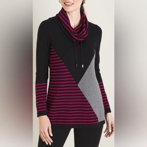 Chico’s Zynergy Drawstring Cowl Color-block sweater - black XL Chico’s size 3)
